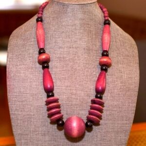 Boho Necklace Statement Piece Huge Purple Wooden Beads - Pre-loved (28.5")